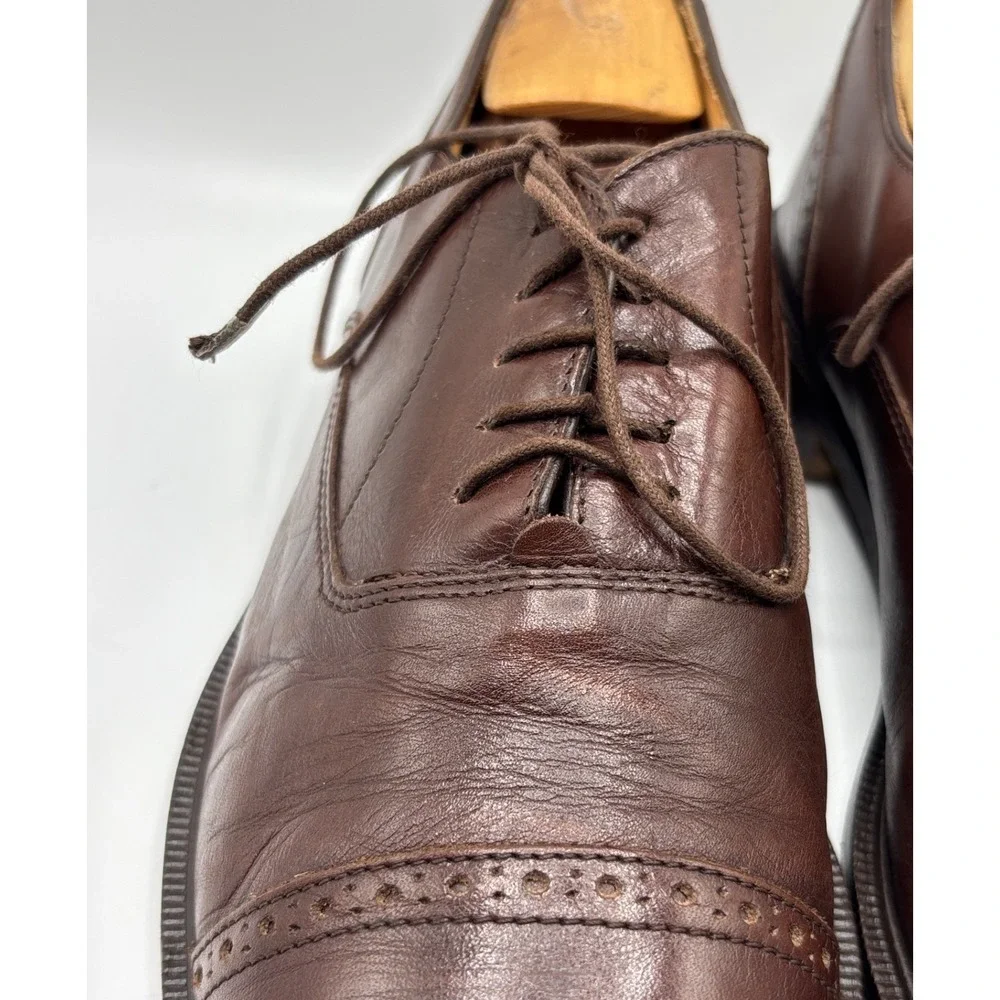 Alfani Men's Brown Cap Toe Oxford Dress Shoes Made in Italy Leather Lace Up